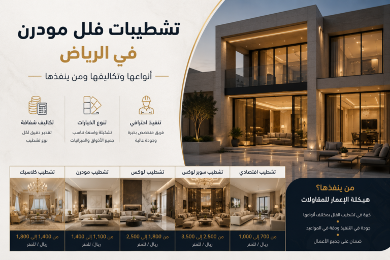 تشطيبات فلل مودرن في الرياض — أنواعها وتكاليفها ومن ينفذها